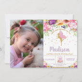 Fairy Birthday Invitations Paarse Floral Whimsical Kaart (Voorkant)