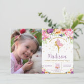 Fairy Birthday Invitations Paarse Floral Whimsical Kaart (Staand voorkant)