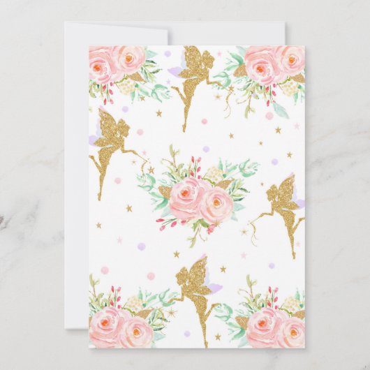 Fairy Birthday Invitations Pink Floral Whimsical Kaart (Achterkant)