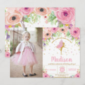 Fairy Birthday Invitations Whimsical Pink Floral Kaart (Voorkant / Achterkant)