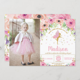 Fairy Birthday Invitations Whimsical Pink Floral Kaart