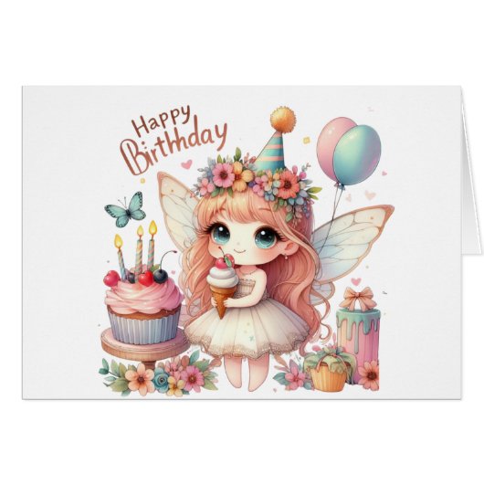 Fairy Birthday Kaart (Voorkant Horizontaal)