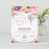 Fairy Birthday Paars Floral Silver Whimsical Kaart (Staand voorkant)