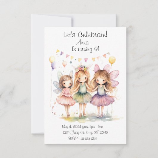 Fairy Birthday Party Invitation Kaart (Voorkant)