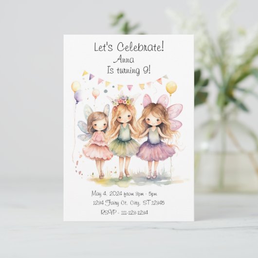 Fairy Birthday Party Invitation Kaart (Staand voorkant)