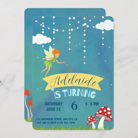 Fairy Birthday Party Invitation Kaart (Voorkant / Achterkant)