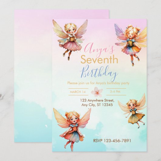 Fairy Birthday Party Invitation Kaart (Voorkant / Achterkant)