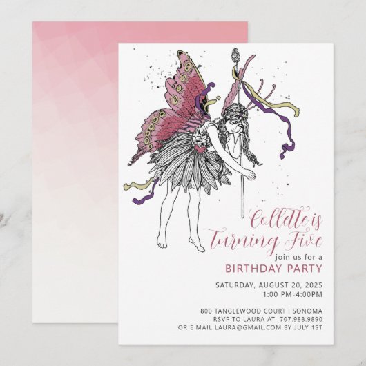 Fairy Birthday Party Kaart (Voorkant / Achterkant)