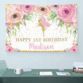 Fairy Birthday Party Pink Floral Welkomstachtergro Spandoek (Beurs)
