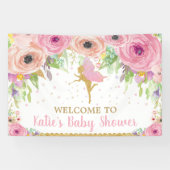 Fairy Birthday Party Pink Floral Welkomstachtergro Spandoek (Horizontaal)