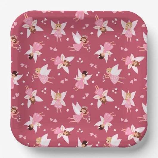 Fairy Birthday Party Roze Papieren Bordje (Voorkant)