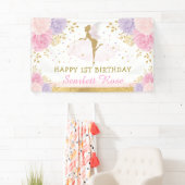 Fairy Birthday Pink Paars Gold Magical Party Spandoek (Insitu)