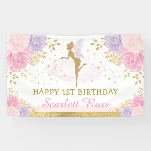 Fairy Birthday Pink Paars Gold Magical Party Spandoek