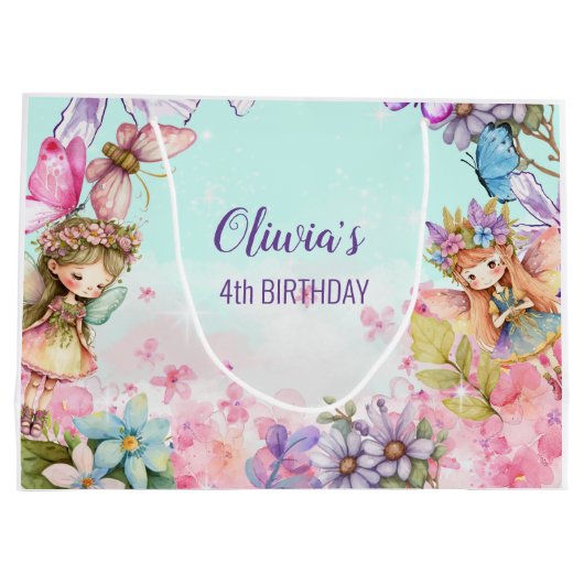 Fairy Birthday Princess Fairy Birthday Gift Bag Groot Cadeauzakje (Achterkant)