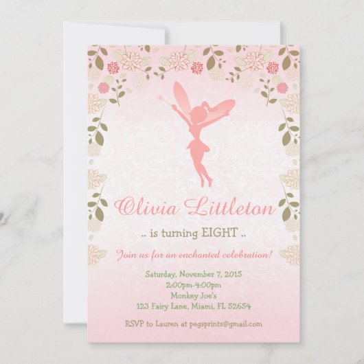 Fairy Birthday Uitnodiging - Enchanted Fairy Garde (Voorkant)