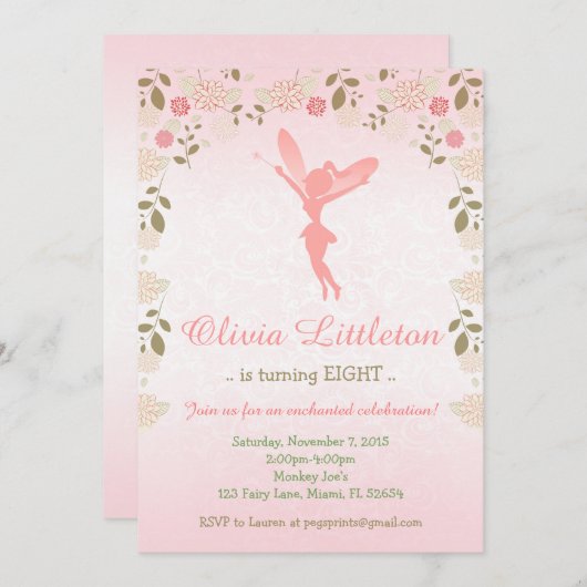 Fairy Birthday Uitnodiging - Enchanted Fairy Garde (Voorkant / Achterkant)
