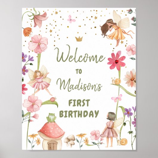 Fairy Birthday Welcome Enchanted Forest Girl Pink Poster (Voorkant)