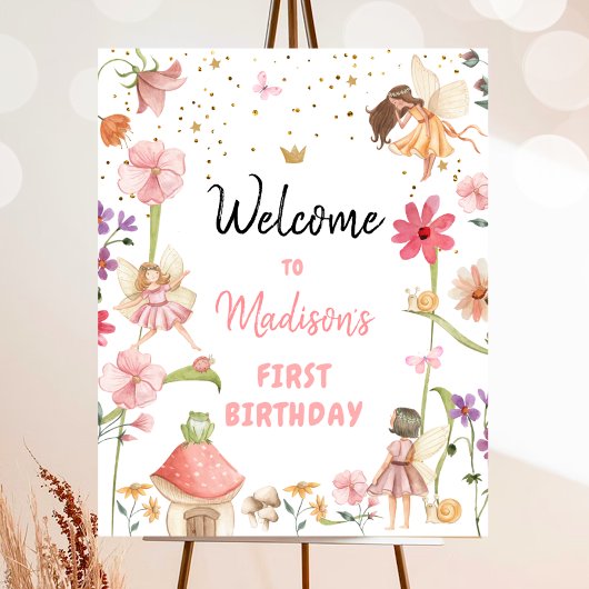 Fairy Birthday Welcome Enchanted Forest Girl Pink Poster