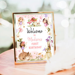 Fairy Birthday Welcome Enchanted Forest Girl Pink Poster