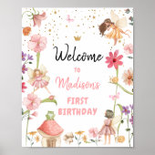 Fairy Birthday Welcome Enchanted Forest Girl Pink Poster (Voorkant)