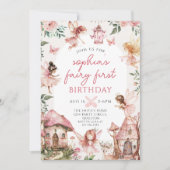 Fairy Bloemen Meisjes 1e Verjaardagsfeest Kaart (Voorkant)