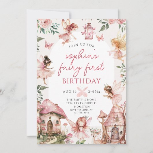 Fairy Bloemen Meisjes 1e Verjaardagsfeest Kaart (Voorkant)