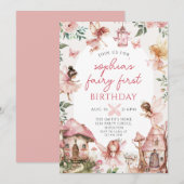 Fairy Bloemen Meisjes 1e Verjaardagsfeest Kaart (Voorkant / Achterkant)