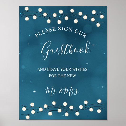 Fairy Bokeh String Lights Wedding Guestbook Poster (Voorkant)