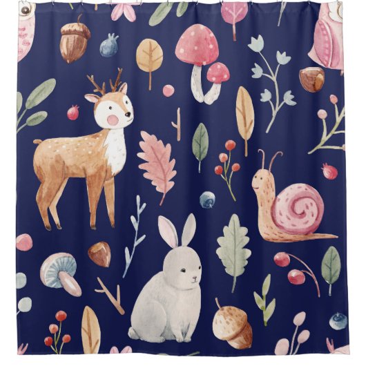 Fairy Bos Dieren Kinderen Waterverf Douchegordijn (Voorkant)
