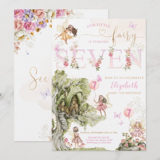 Fairy bos meisje verjaardag kaart (Voorkant / Achterkant)