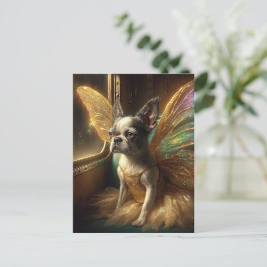 Fairy Boston Terrier in een  trein Briefkaart (Staand voorkant)