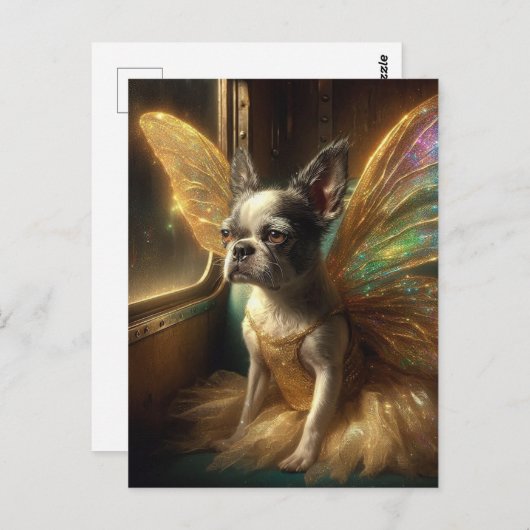 Fairy Boston Terrier in een trein Briefkaart (Voorkant / Achterkant)