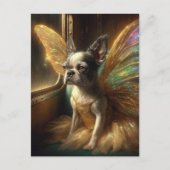Fairy Boston Terrier in een  trein Briefkaart (Voorkant)