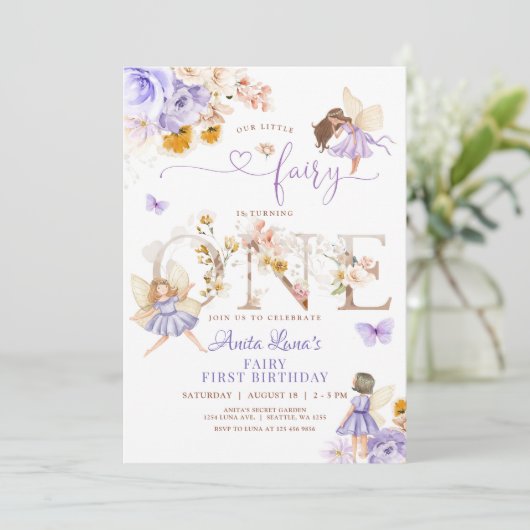 Fairy Butterfly Magical Wildflower 1e verjaardag Kaart (Staand voorkant)