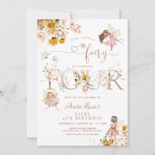 Fairy Butterfly Magical Wildflower 4e verjaardag Kaart (Voorkant)