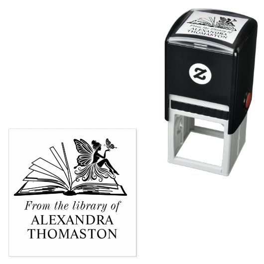 Fairy Butterfly Open Book “From the Library of” Zelfinktende Stempel (In situ)