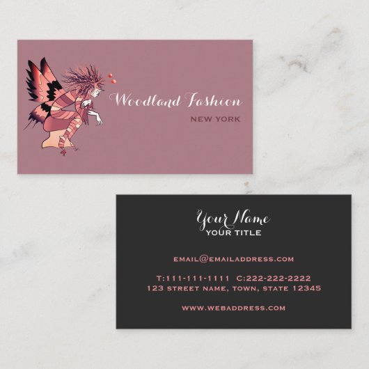 Fairy Butterfly, Paarse en roze Visitekaartje (Voorkant / Achterkant)