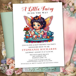 Fairy Butterfly Tea Red Rose Baby shower Citaten Kaart