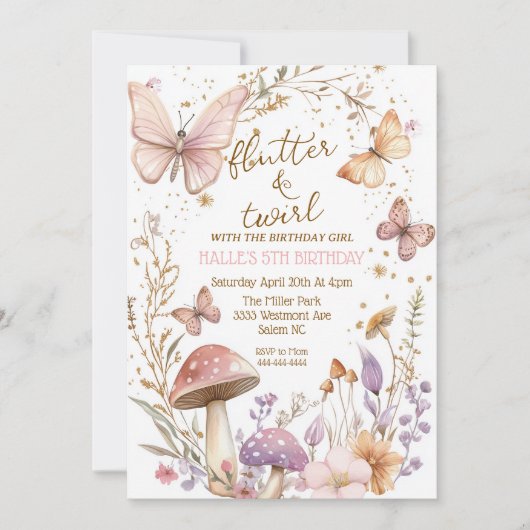 Fairy Butterfly verjaardag grillige party-uitnodig Kaart (Voorkant)