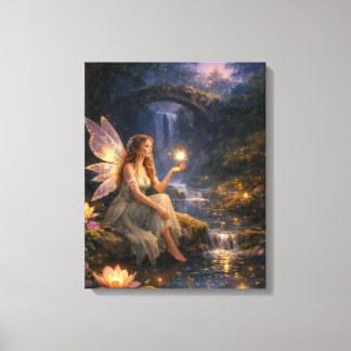 Fairy by the glowing stream canvas afdruk