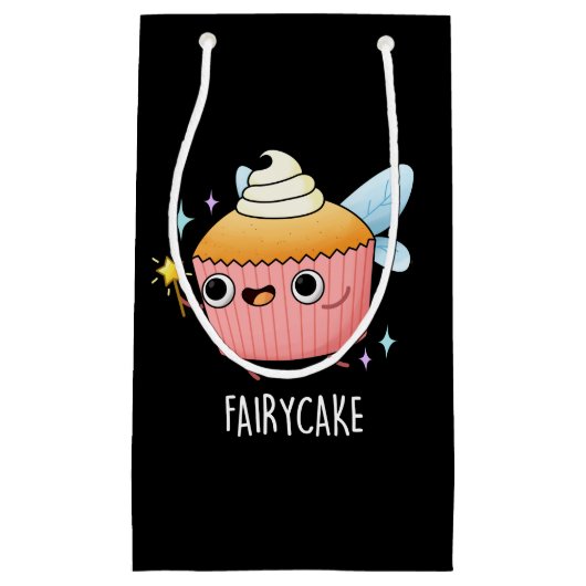 Fairy Cake Funny Cupcake Pun Dark BG Klein Cadeauzakje (Voorkant)