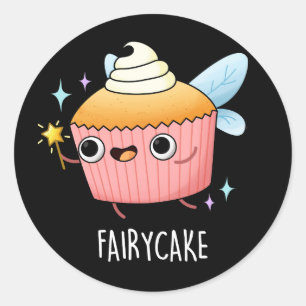 Fairy Cake Funny Cupcake Pun Dark BG Ronde Sticker