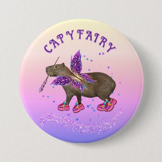 Fairy Capybara Magic Ronde Button 7,6 Cm (Voorkant)
