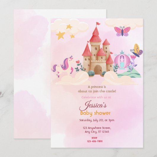 Fairy Castle Baby shower Kaart (Voorkant / Achterkant)