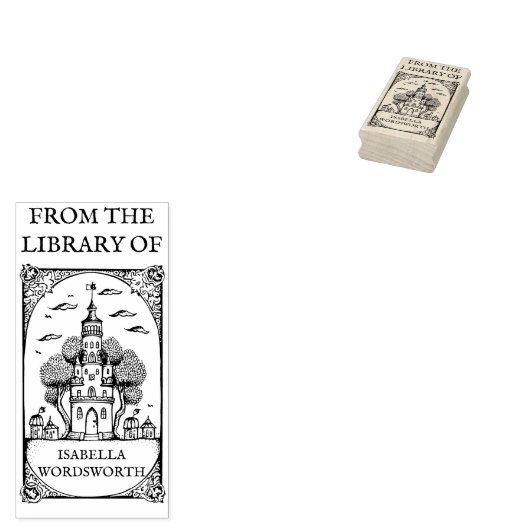  Fairy Castle Bookplaat Rubberstempel (Gestempeld)