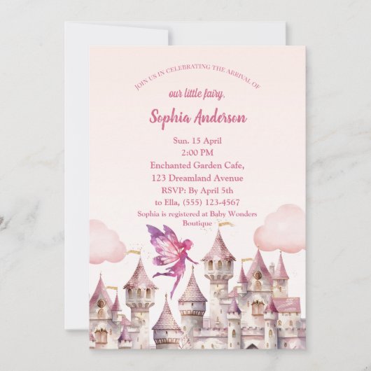 Fairy Castle Meisje Baby shower Uitnodiging Kaart (Voorkant)