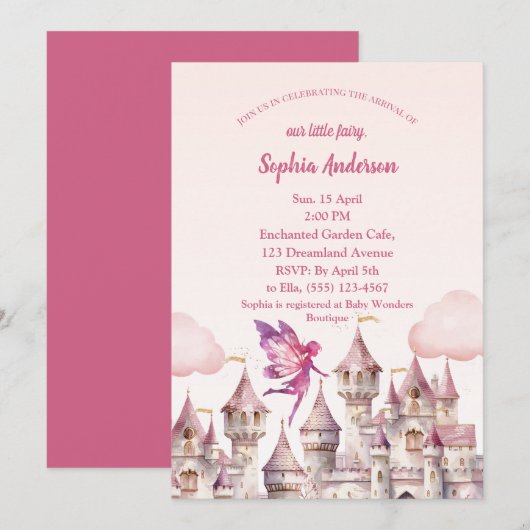 Fairy Castle Meisje Baby shower Uitnodiging Kaart (Voorkant / Achterkant)