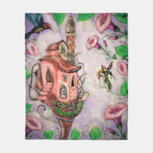 Fairy Castle met Hummingbird Fleece Deken