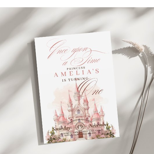 Fairy Castle Princess Roze 1e Verjaardagsfeestje   Kaart