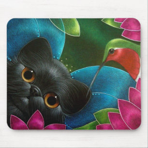 FAIRY CAT EN HUMMINGBIRD Mousepad Muismat